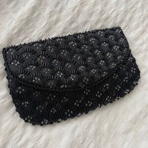 Vintage beaded black clutch evening bag